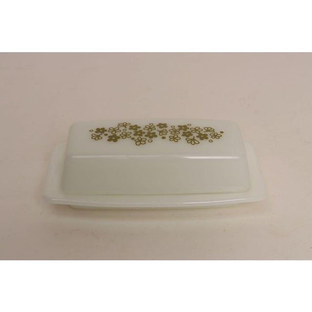 Pyrex Vintage Pyrex Spring Blossom / "Crazy Daisy" Green Floral and Milk Glass Covered Butter Dish For Sale - Image 4 of 12