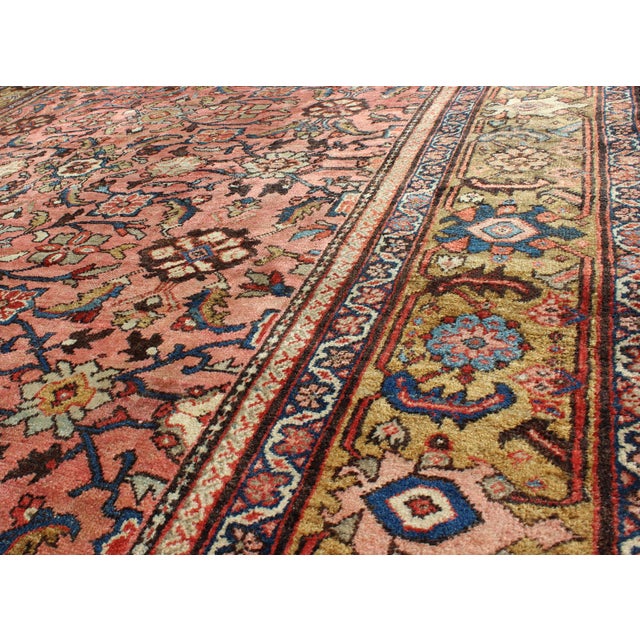 Textile Antique Persian Sultanabad Colorful Rug With All-Over Design in Salmon & Gold 7'6"x10'3" For Sale - Image 7 of 8