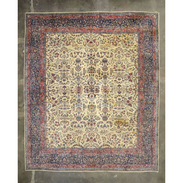 Textile Early 20th Century Antique Persian Kerman Rug - 12'10 x 15'02 For Sale - Image 7 of 9