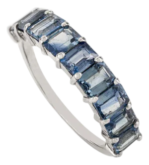 Stackable 2.26Ct Square Cut Blue Sapphire Half Eternity Band Ring Size 6.5 in 14k White Gold