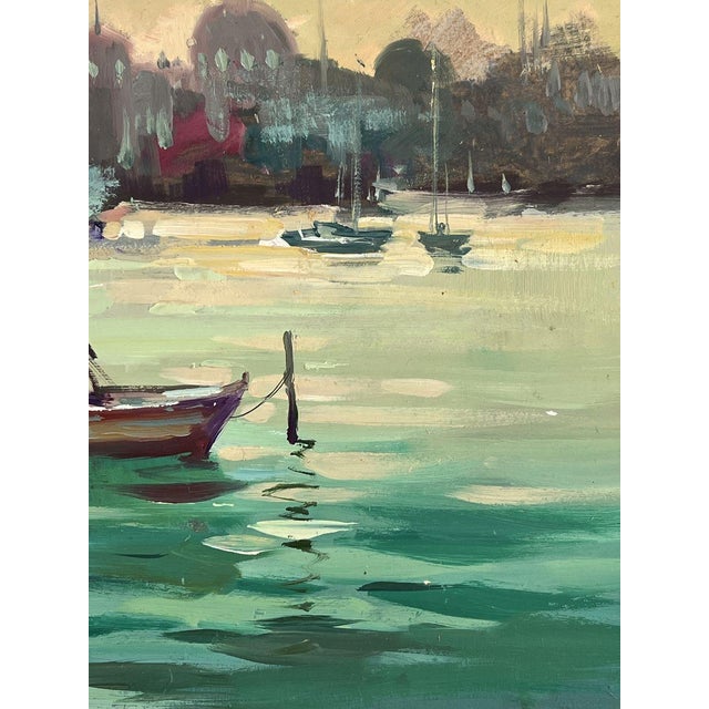 Oil Painting Evening Over the Pier With Boats Yuriy Suprunchuk For Sale - Image 4 of 11