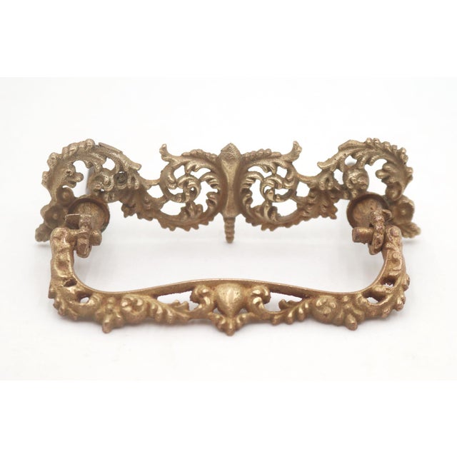 Pair of Antique Victorian Filigree Brass Bail Drawer Pulls For Sale - Image 4 of 5