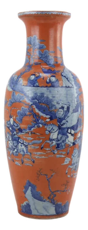 China, Late Qing Dynasty/Early Republican Period Alum-Red Glaze Blue and White Figure Vase.