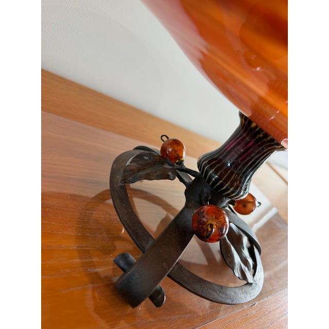 Metal Signed Charles Schneider French Art Deco Tangerine Mottled Glass & Wrought Iron Centerpiece Bowl, France, Circa 1925 For Sale - Image 7 of 10