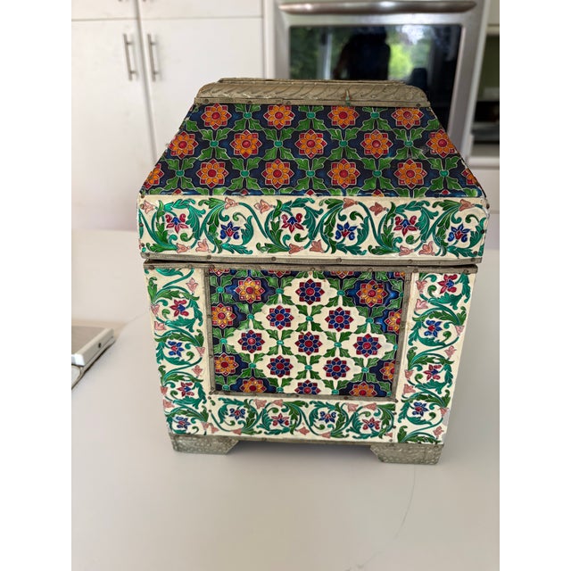 Stunning hand crafted Enamel Cloisonné Box w: Silver Accent: Wood interior : Statement Piece