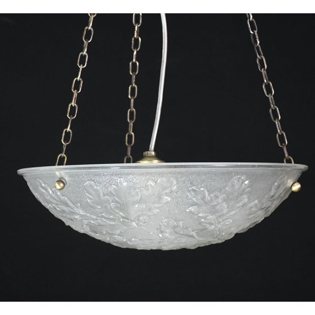 French French Art Deco Glass Bowl Pendant Chandelier With Floral Pattern, 1950 For Sale - Image 3 of 12