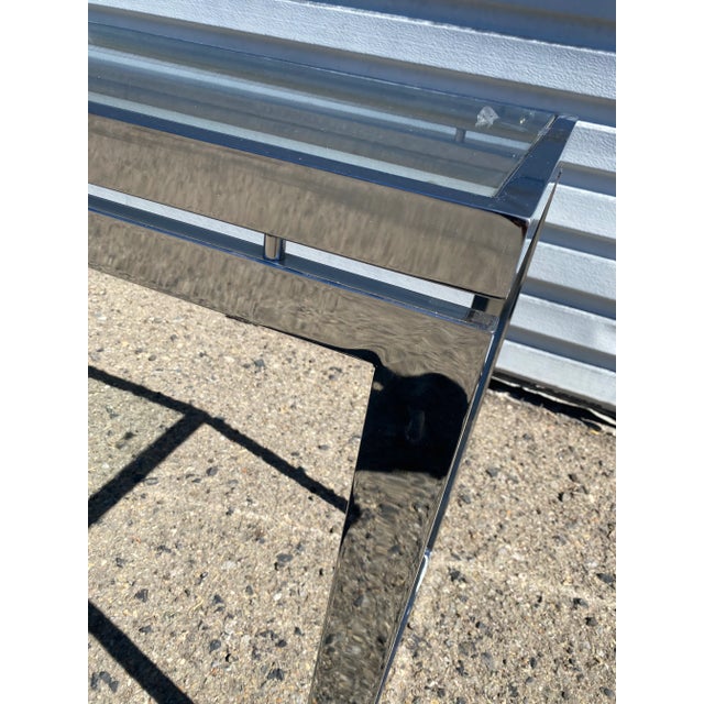 1970s 1970s Mid Century Modern Chrome and Glass Sofa Table For Sale - Image 5 of 6