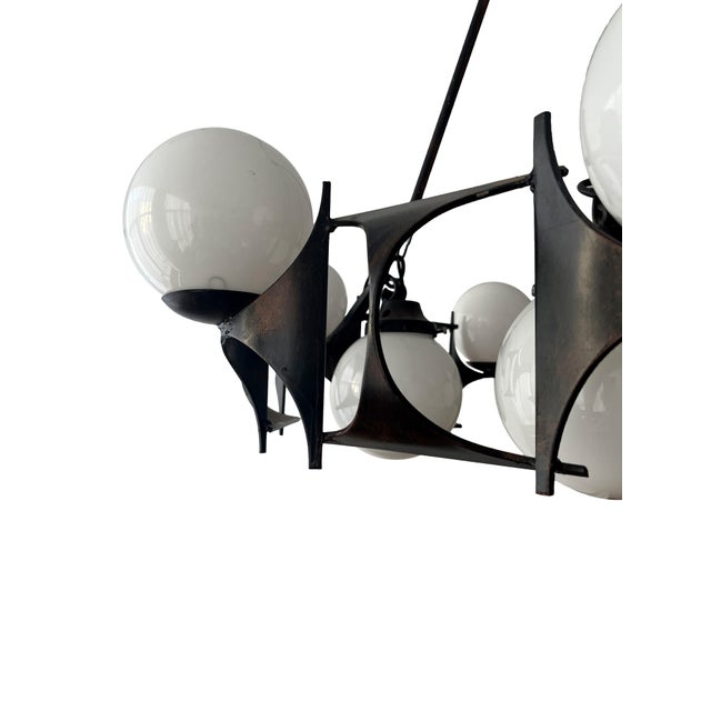 Metal Brutalist Style Chandelier, 1950s For Sale - Image 7 of 15