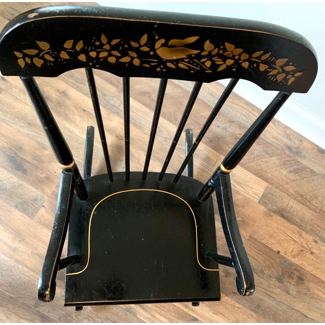 Vintage Oak Hill Child's Rocking Chair With Gold Partridge & Leaf