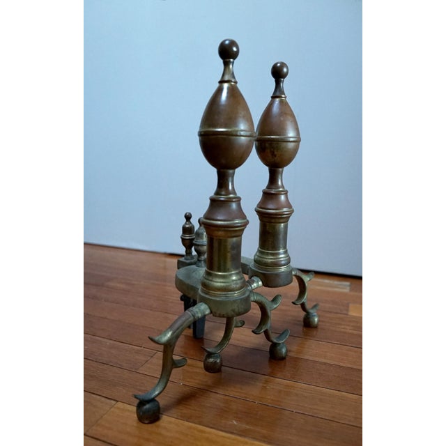 Late 19th Century 19th Century Lemon Top Antique Brass and Iron American Andirons For Sale - Image 5 of 8