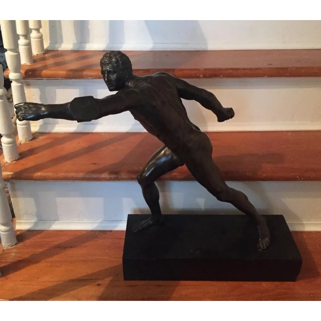 Antique 19th Century French Grand Tour Bronze Figure of an Athlete Mounted on Original Black Slate Base For Sale - Image 11 of 13