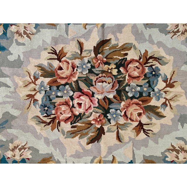 Late 20th Century Vintage Aubusson Style Floral Needlepoint Tapestry Textile/Rug 46 1/4" X 71" For Sale - Image 5 of 8