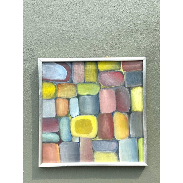 Blue Vintage Original Abstract Oil on Board For Sale - Image 8 of 12