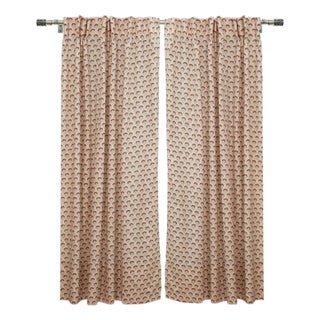 Fabdivine Bohemian Coloured Linen Floral Block Printed Curtain Size 54"Wx63"L - Juju Flower For Sale