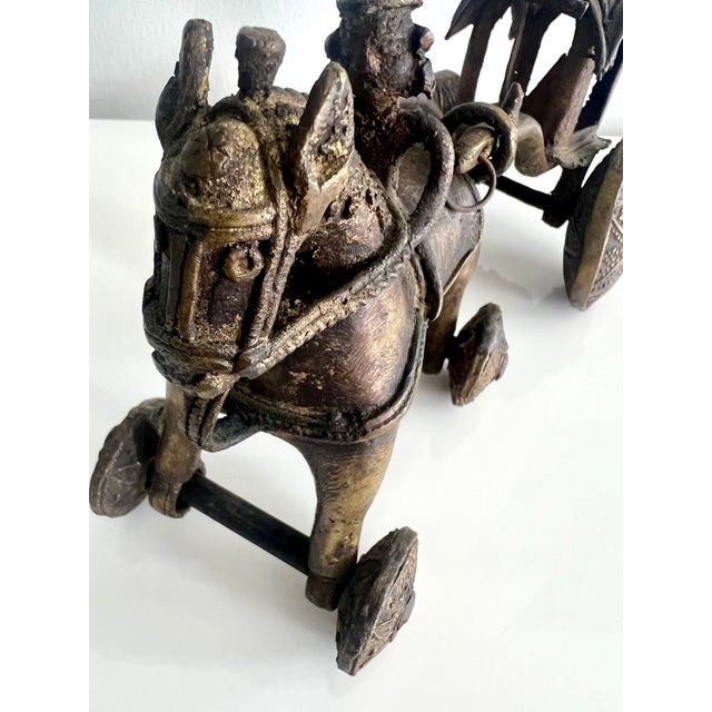 Antique Cast Metal Temple Toy , Early 20th Century Horse & Carriage Sculpture For Sale - Image 10 of 17