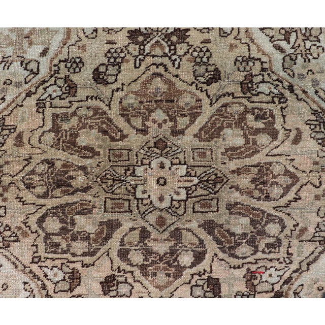 Persian Heriz Rug With Large Central Medallion and Faded Earth-Tone Palette 3'10 X 4'6 For Sale - Image 9 of 11