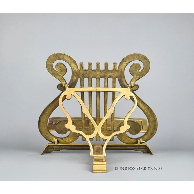 Large Vintage Solid Brass Lyre Harp Adjustable Book Stand Holder For Sale In Greenville, SC - Image 6 of 7