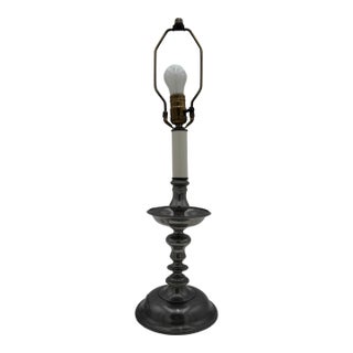 Vintage John Somers Pewter Candlestick Table Lamp For Sale