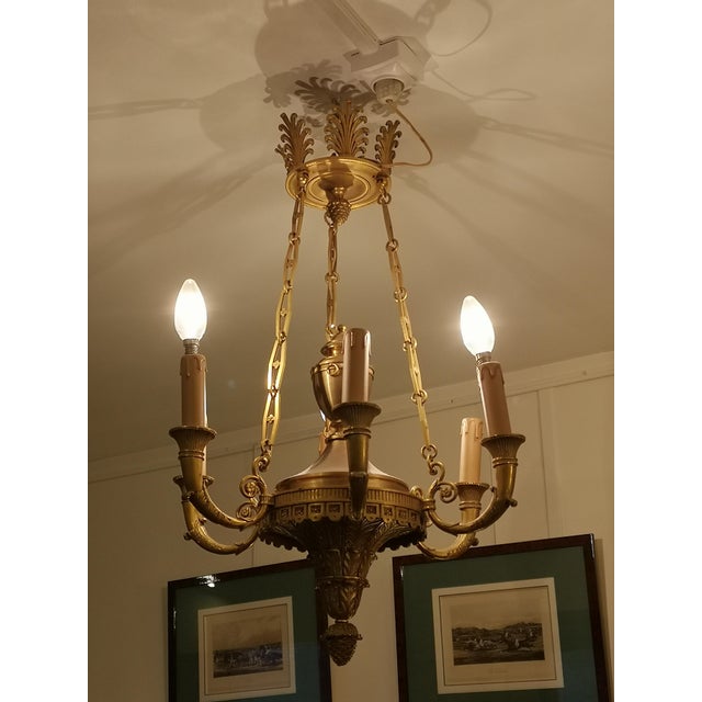 French Empire Gilt Bronze Chandelier For Sale - Image 10 of 11