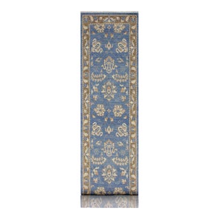 Classic Ziegler Rust Blue Hand-Knotted Wool Runner - 2'8'' X 9'3'' For Sale