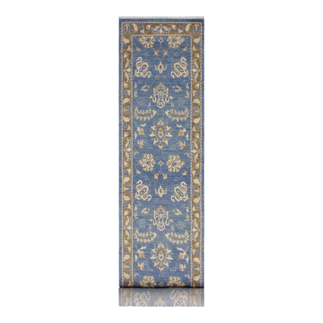 Classic Ziegler Rust Blue Hand-Knotted Wool Runner - 2'8'' X 9'3'' For Sale