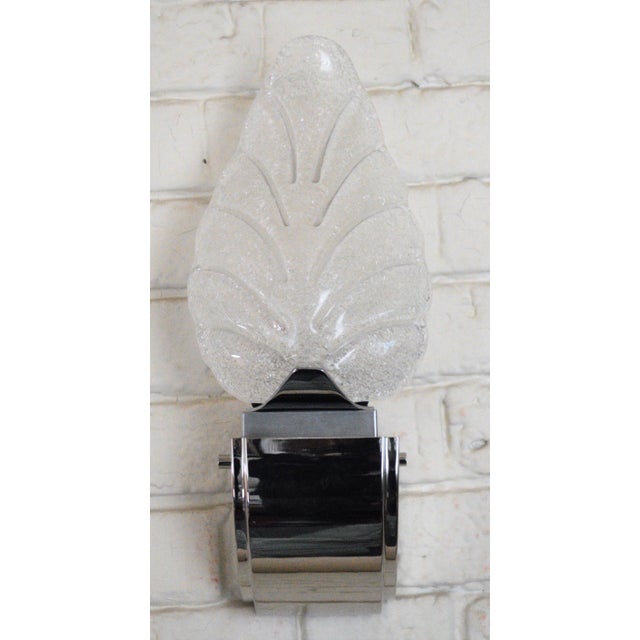 Art Deco 1990s Lightolier Scalini Art Deco Modern Chrome Glass Leaf Shade Wall Sconces - a Pair For Sale - Image 3 of 11