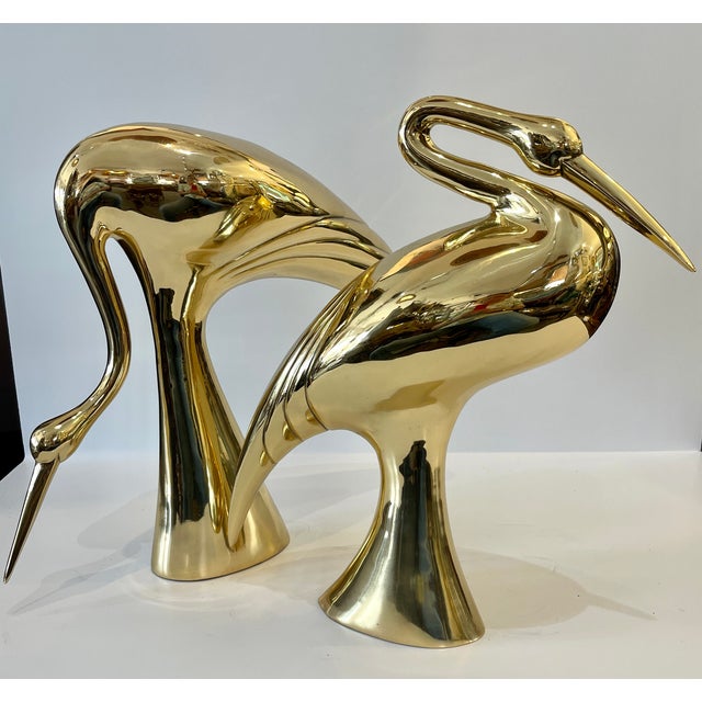 Italian Art-Deco Style Brass Crane Sculptures, Set, 1960s. For Sale - Image 9 of 12
