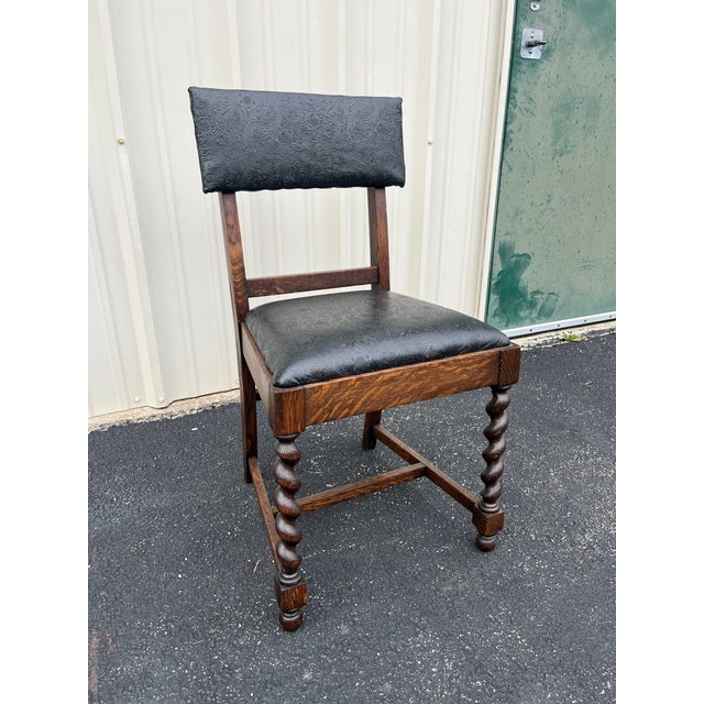 Antique Oak Barley Twist Dining Chairs- Set of 5 For Sale - Image 6 of 12