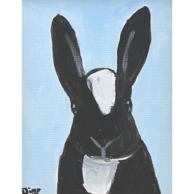 Farmhouse Folk Art Bunny Rabbit Hare Oil Painting Including the Antiqued Gold Wood Frame For Sale - Image 3 of 6