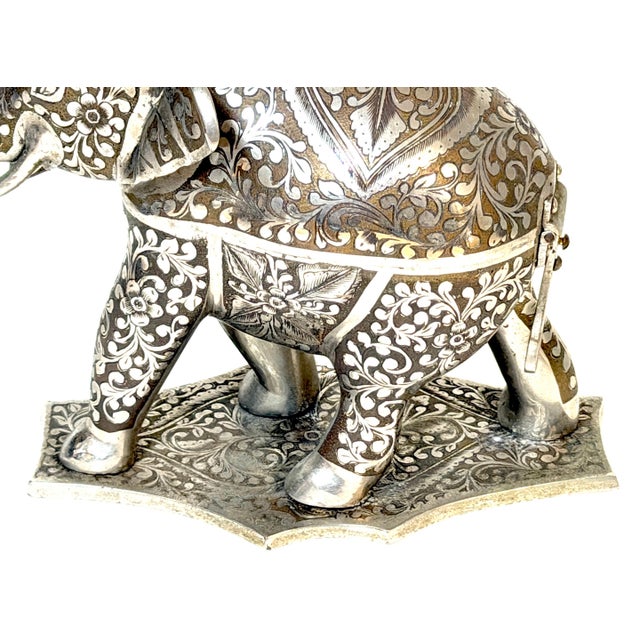 Indian Silvered & Enamel Engraved Bronze Elephant Automaton Swiss Music box For Sale - Image 15 of 18
