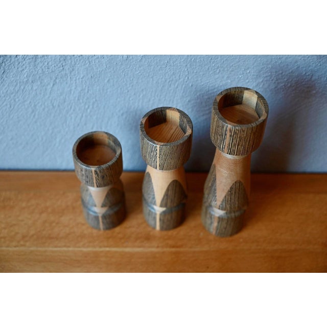 Scandinavian Wooden Candlesticks, Denmark, 1960s, Set of 3 For Sale - Image 4 of 6