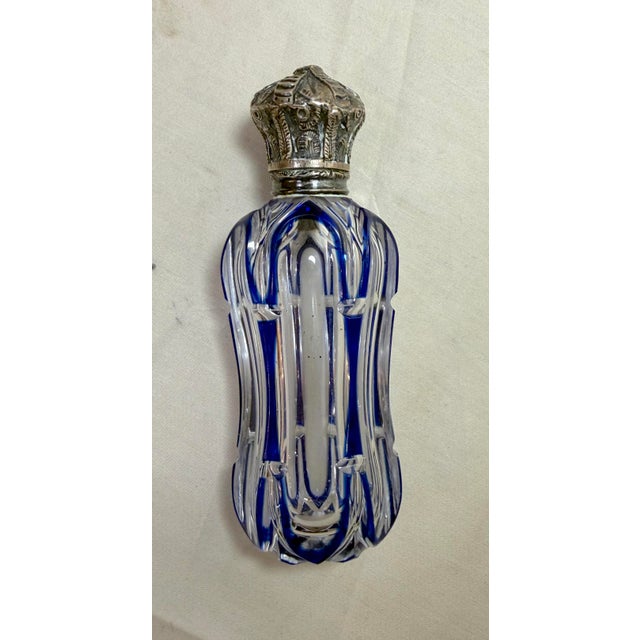 Antique 1800's European Cut to Clear Crystal Sterling Silver Perfume Bottle Jar For Sale In New York - Image 6 of 15