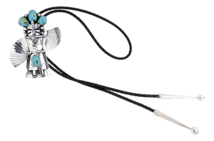 Zuni Sterling Silver & Turquoise Cabochon Kachina Bolo Tie