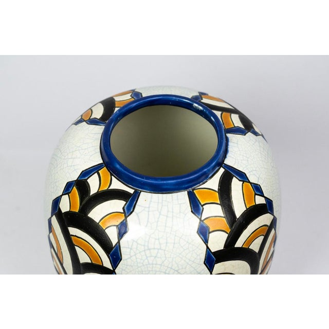 Art Deco Vase in Crackled Earthenware with Geometric Decor from Faïencerie de Nimy, Belgium, 1925-1935 For Sale - Image 12 of 13