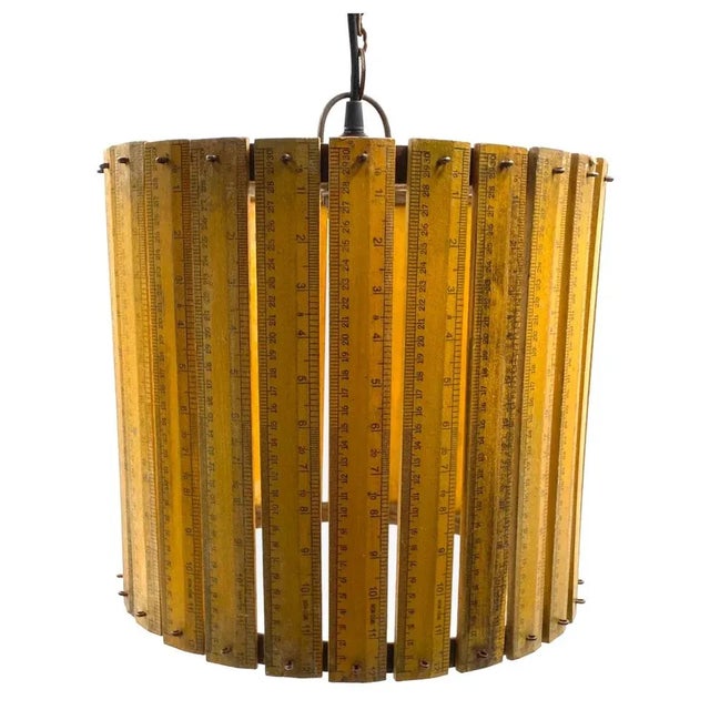 Industrial Modern Artisanal Rulers Shaped Ceiling Lamp, France, 1960s For Sale - Image 3 of 9