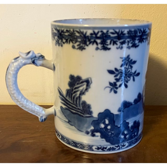 Large Antique 18th Century Chinese Export Blue & White Porcelain Tankard Mug For Sale - Image 10 of 11