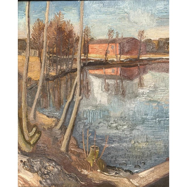 Blue Karl Schlageter, River Landscape Water Expressionism, 1944, Oil on Canvas, Framed For Sale - Image 8 of 13