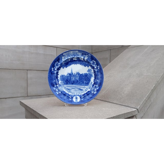 American Historical Scene in Blue Transferware on White Ceramic Plate originating in Staffordshire England Circa 1908. The...