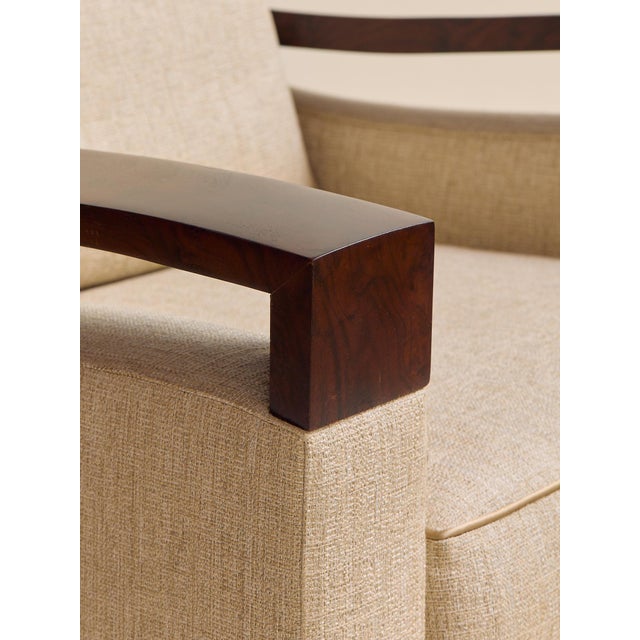 1990s Attributed Donghia Beige Armchair With Walnut Frame For Sale In Chicago - Image 6 of 7