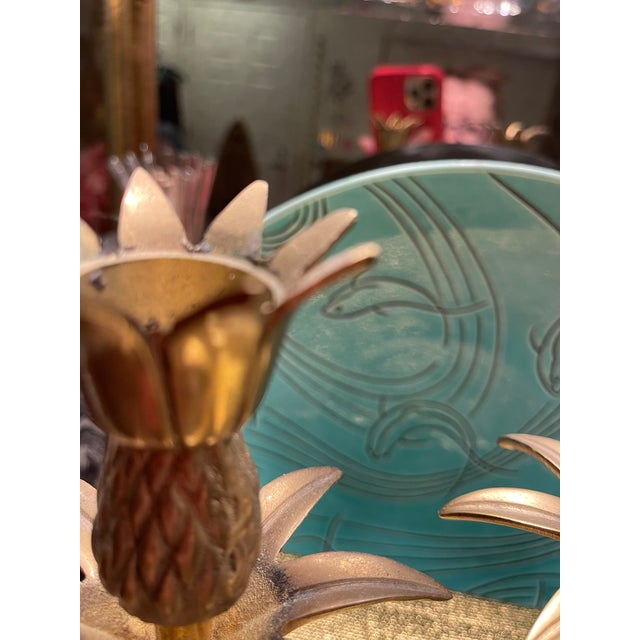 Mid Century Modern Brass Pineapple Compote & Candlesticks For Sale - Image 9 of 15