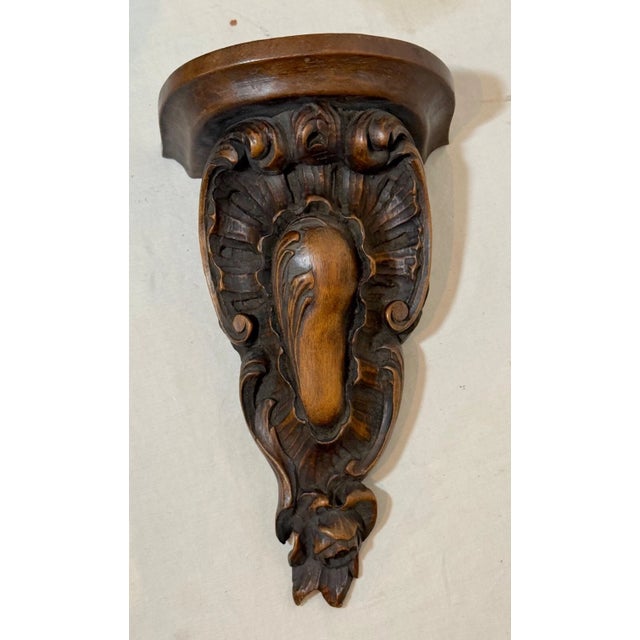 Antique Ornate Hand Made Carved Wood Wall Mount Clock Shelf Sculpture For Sale - Image 4 of 11