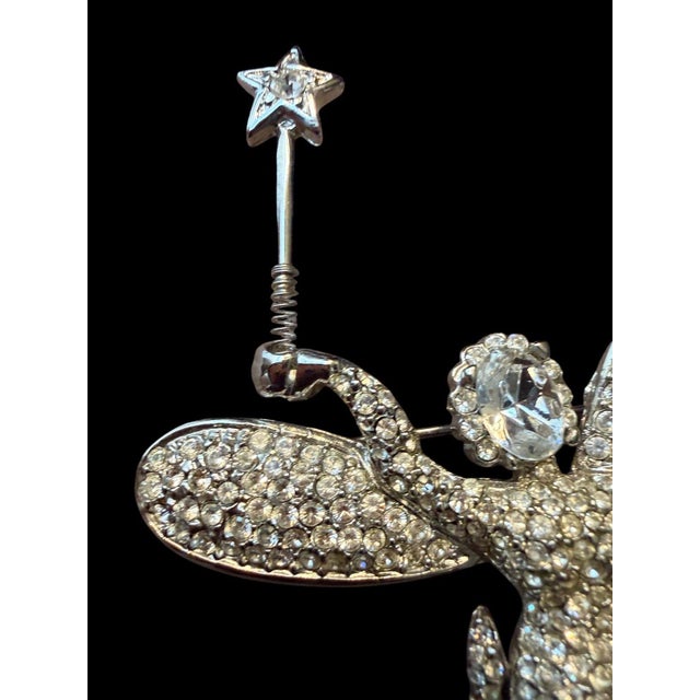 Late 20th Century Vintage Signed KJL Rhinestone Fairy Godmother Brooch Pin With Star Wand For Sale - Image 5 of 7