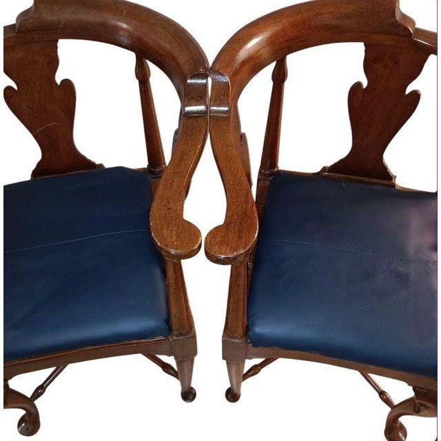 Textile 1950s Queen Anne Corner Chairs With Leather Upholstery by Hickory Chairs For Sale - Image 7 of 9