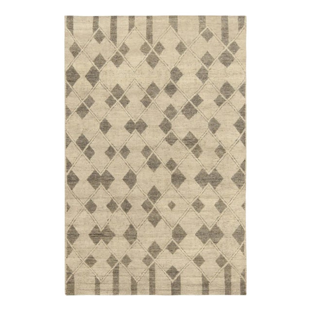 Rug & Kilim’s Moroccan Style Rug in Beige-Brown Diamond Patterns For Sale