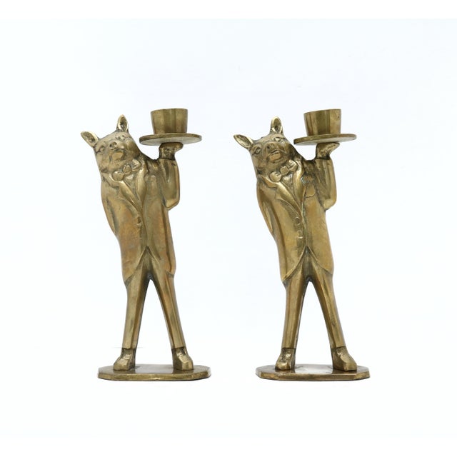 Brass Pig Butler Candle Holder, a Pair For Sale - Image 10 of 10
