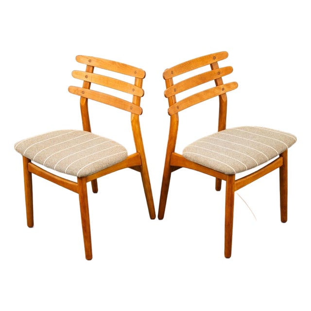 Mid Century Danish Modern Dining Chairs Pair Poul Volther Ladder Back Beech Two For Sale