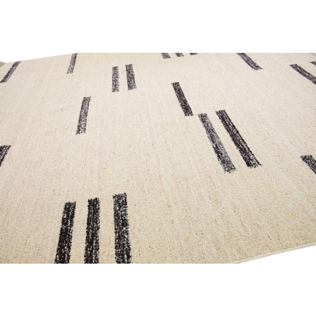 Beige Modern Moroccan Style Handmade Geometric Designed Wool Rug For Sale In New York - Image 6 of 8