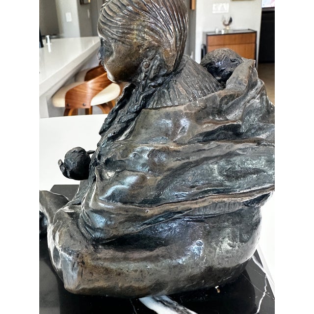 Bronze Glenda Hecksher's "Marta" Bronze Figure Indigenous Woman & Baby Statue For Sale - Image 8 of 17