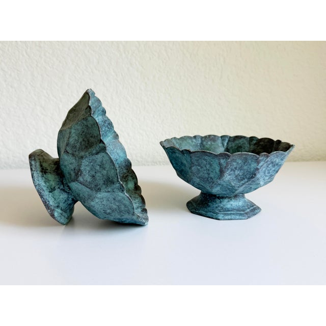 Vintage Bronze Verdigris Footed Bowls - A Pair For Sale - Image 11 of 13