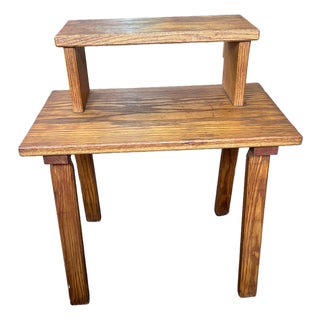 1960s Cowboy Ranch Style Two Tiered Splayed Leg Oak Stand Table For Sale
